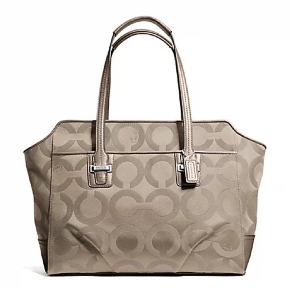 Coach F25501 Taylor Op Art Alexis Carryall Shoulder Tote Handbag Taupe Beige Bag - Picture 1 of 16